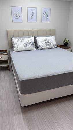 Conjunto de Lençol Cinza e fronhas com Samambaias - Queen