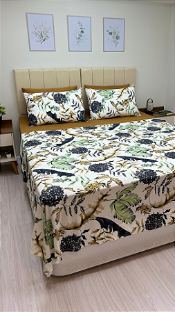 Conjunto 4 peças Caramelo com Folhagens - Casal