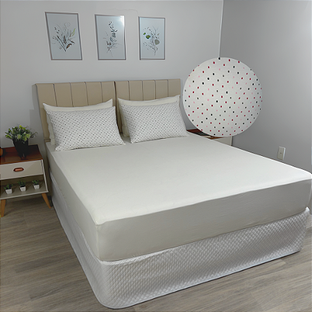 Conjunto de Lençol Marfim com fronhas pintinhas - Casal