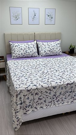 Conjunto 4 peças Lilás com fronhas Borboletas Azuis e Lilás- Queen