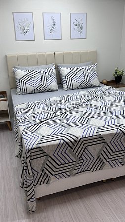 Conjunto 4 peças Cinza com Geométrico - Queen