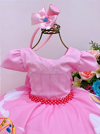 Vestido Infantil Circo Rosa Cinto Pérolas Strass Luxo (DLXCIRCO)