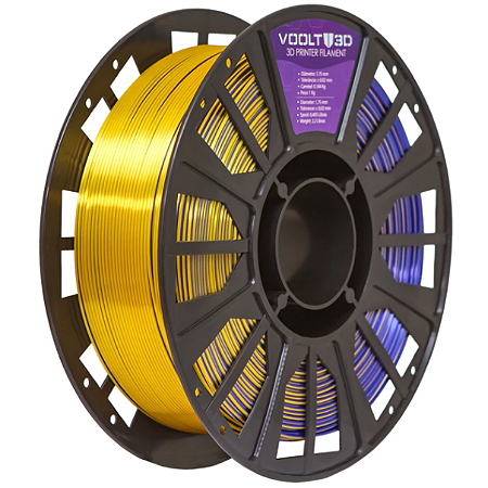 Filamento Voolt PLA Tri Color Ametista / Azul Safira / Dourado V-Silk - 1kg
