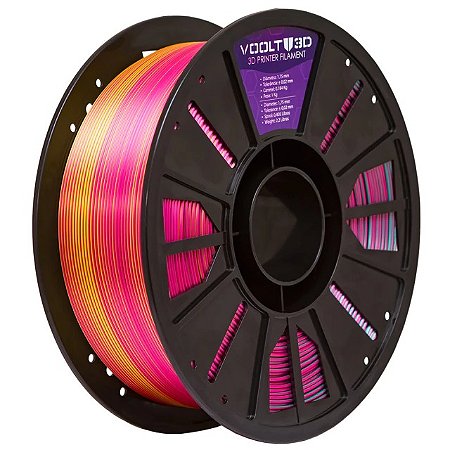 Filamento Voolt PLA Tri Color Dourado / Rosa Choque / Verde V-Silk - 1kg