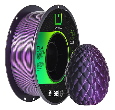 Filamento PLA Silk Dual Color Multfila 1.75mm 1KG Preto e Roxo