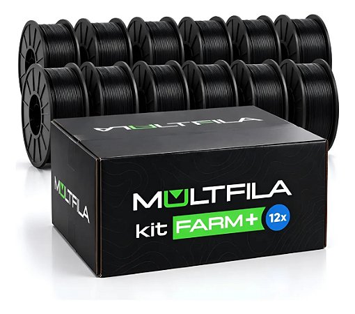 Kit Farm 12kg Filamento PETG Multfila 1,75mm 12 Rolos de 1kg Preto