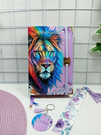 Bíblia Leão Color Floral Lilás