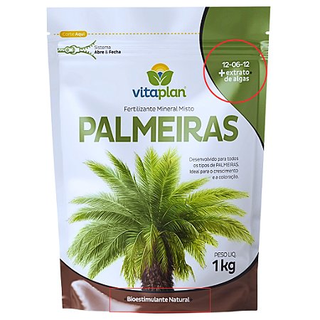 Adubo Fertilizante Palmeiras 1kg Mineral Misto Crescrimento Jardim Solo NPK 12-06-12 com Algas Marinhas