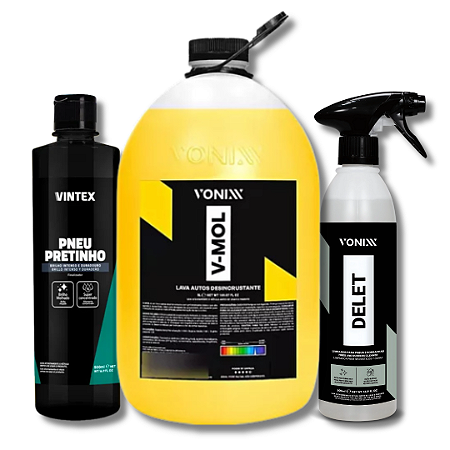 Kit 3 em 1- V-Mol 5L + Delet 500ml + Pneu pretinho 500ml