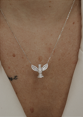 Colar Divino Espírito Santo Baguetado em Prata 925