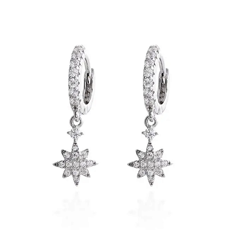 ARGOLA COM ESTRELA OITO PONTAS PRATA