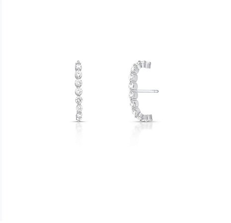 Ear Hook Curvo com Zircônias – Ródio Branco