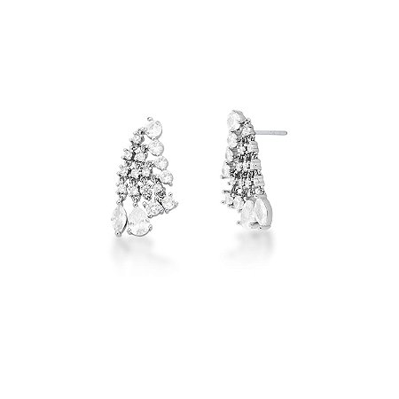 Brinco Ear Cuff Curvo com Zircônias e Navete