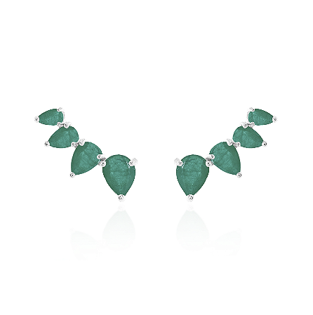 Earcuff 4 Gotas – Zircônia Verde Esmeralda | Ródio Branco