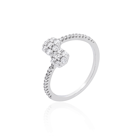 Anel Entreaberto com Meia Cravação e Duas Flores – Prata 925