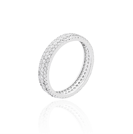 Anel Inteiro Três Fileiras Cravejadas em Prata 925