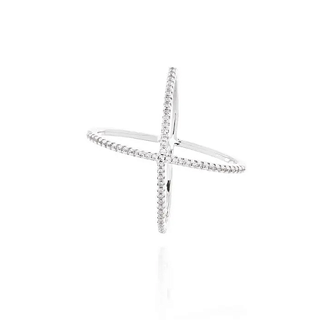 Anel X Cravejado em Ródio Branco