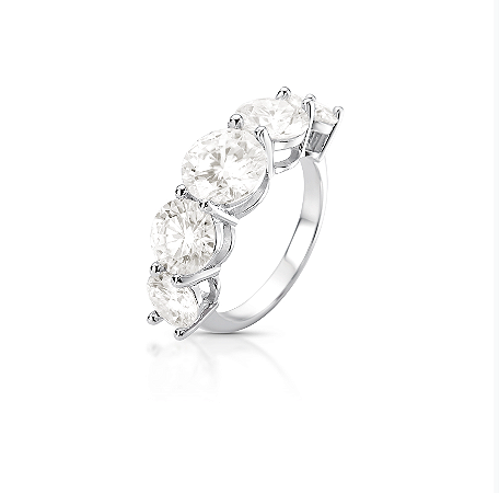 Anel Meia Aliança com 5 Moissanites 2.0ct