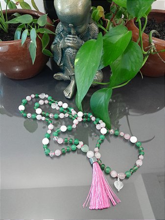 Japamala 108 Contas: Quartzo Verde, Rosa e Cristal - Equilíbrio, Harmonia, Cura Emocional, desenvolvimento pessoal- meditação, yoga