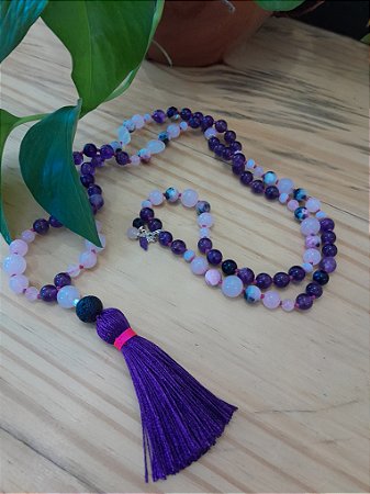 Japamala Artesanal 108 Contas com Mix de Cristais Naturais para Meditação ou Objetivo Decorativo