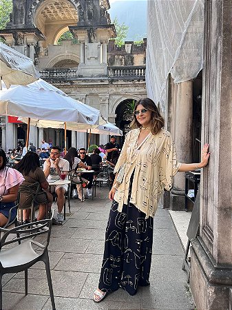 Kimono Amplo Faces Creme