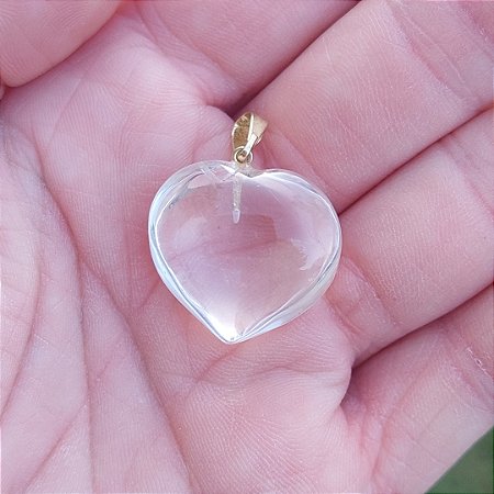 Pingente Coração Médio de Quartzo Cristal