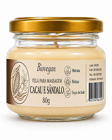Vela para Massagem Cacau & Sândalo 80g Acolhedor | Óleo Corporal Hidratante | Aromaterapia | SPA