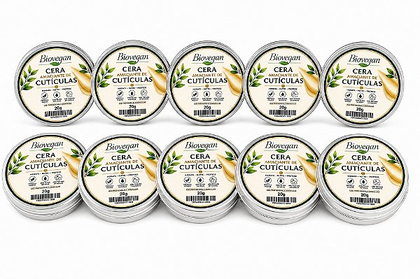 Kit 10 Ceras Amaciante de Cutículas Biovegan 20g Hidratante para Unhas