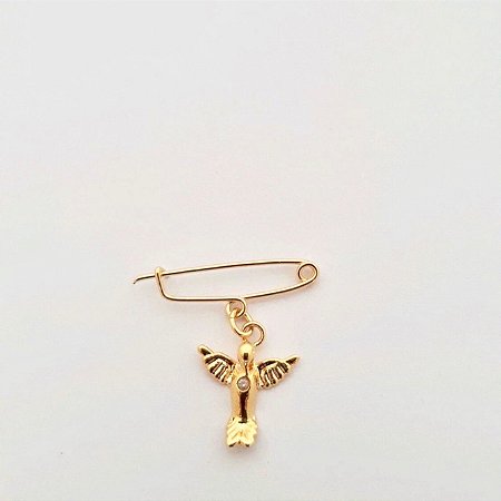 Alfinete com pingente Espirito Santo, banhado a ouro 18k com 10 milésimos.