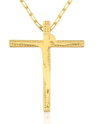 Cruz masculina estilizada, acompanhada por corrente Cartier com 60 cm.