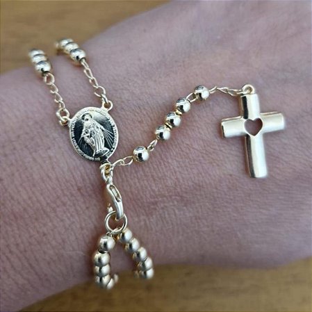 Pulseira Terço Dupla Nossa Senhora das Graças Lisa ou Pérolas