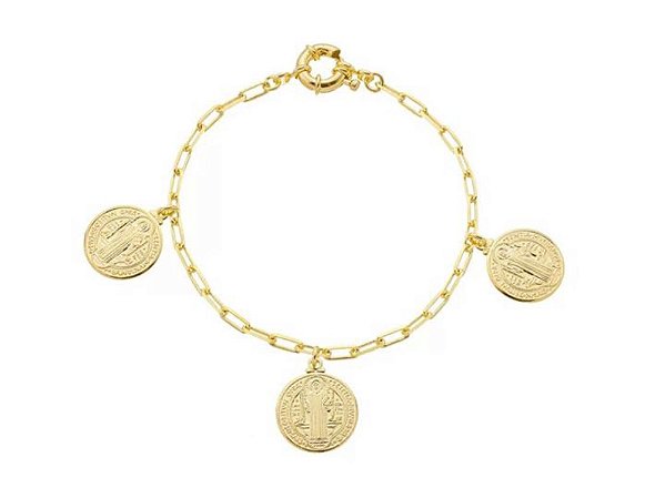 Pulseira masculina São Bento Cartier banho de ouro amarelo