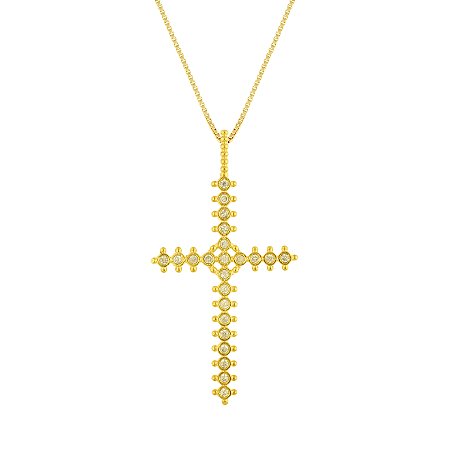 Pingente Cruz Feminina Cravada com zirconias brancas.