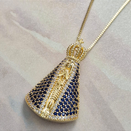 Pingente Nossa Senhora Aparecida Banho de Ouro cravado