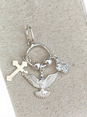 Pingente Cruz e Espírito Santo Prata 925