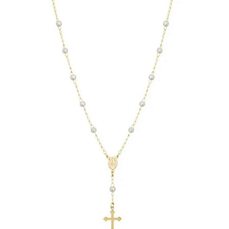 Lindo Terço Pérolas Nossa Senhora Graças banhado a ouro amarelo