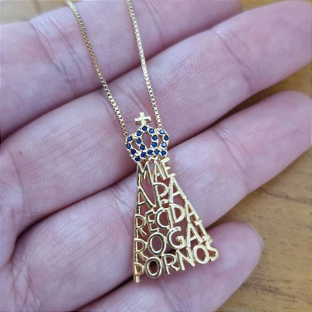 Pingente Mãe Nossa Senhora Rogai Por Nós Banho de Ouro