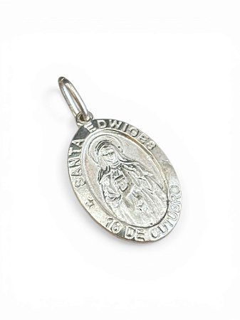 Pingente Santa Edwirges oval, material prata 925.