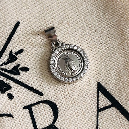 Pingente Nossa Senhora das Graças Prata 925 com zirconias brancas