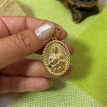 Pingente Masculino Sagrado Coração de Jesus Banho Ouro Amarelo