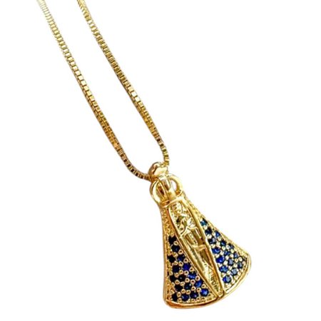 Pingente Nossa Senhora Aparecida Manto Azul banhado a ouro amarelo