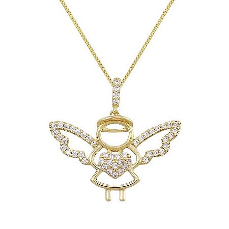 Colar E Pingente Anjo Da Guarda Proteção Banhado Ouro 18k