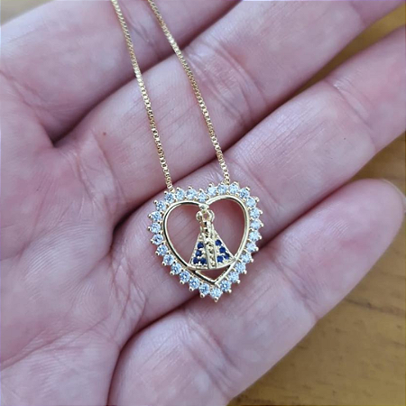 Pingente Coração Cravado Nossa Senhora Aparecida Banho de Ouro
