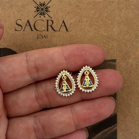 Brinco Gota Nossa Senhora Aparecida banho de ouro amarelo