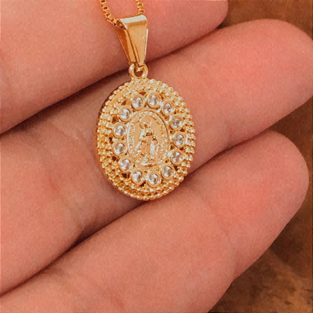 Pingente delicado Nossa Senhora das Graças banhado a ouro amarelo