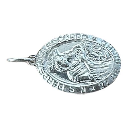 Pingente Nossa Senhora Perpétuo Socorro oval, material prata 925.