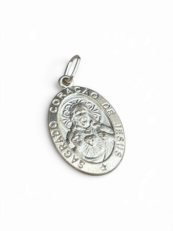 Pingente Oval Sagrado Coração de Jesus Prata 925