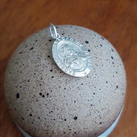 Pingente Oval Sagrado Coração de Jesus Prata 925