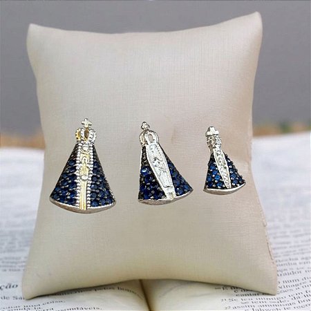 Pingente Nossa Senhora Aparecida Pequeno com manto zircônia azul
