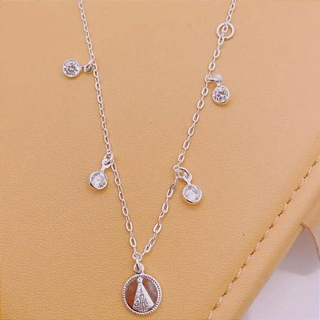 Pulseira Nossa Senhora Aparecida Oval e zirconias em prata 925
